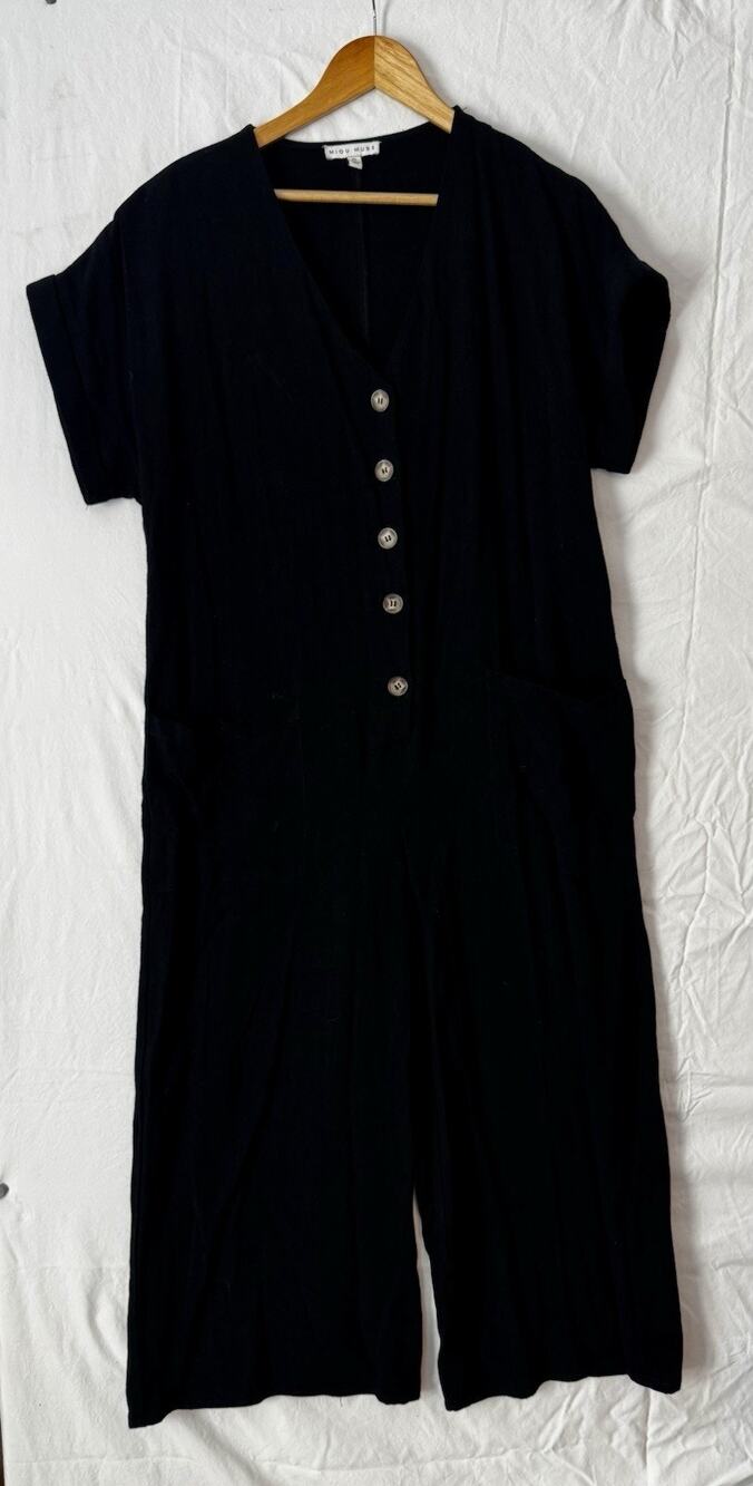 Miou Muse Wide Leg Jumpsuit Women's XL Artsy Linen-Blend One Piece NWOT